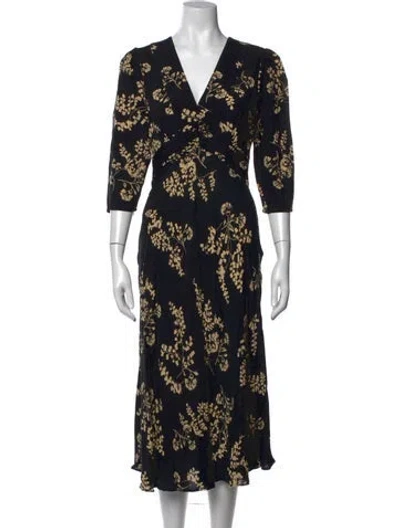 Pre-owned Ba&sh Floral Print Midi Length Dress In Black