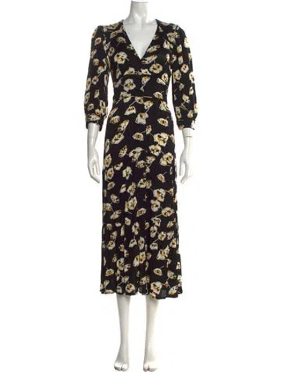 Pre-owned Ba&sh Floral Print Midi Length Dress In Black
