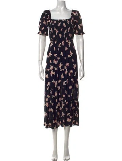 Pre-owned Ba&sh Floral Print Midi Length Dress In Black
