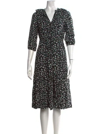 Pre-owned Ba&sh Floral Print Midi Length Dress In Black