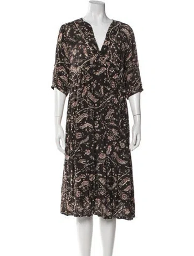 Pre-owned Ba&sh Floral Print Midi Length Dress In Black