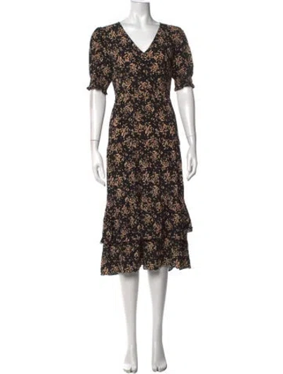 Pre-owned Ba&sh Floral Print Midi Length Dress In Black