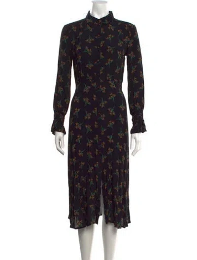 Pre-owned Ba&sh Floral Print Midi Length Dress In Black