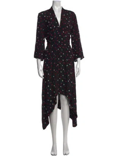 Pre-owned Ba&sh Floral Print Midi Length Dress In Black