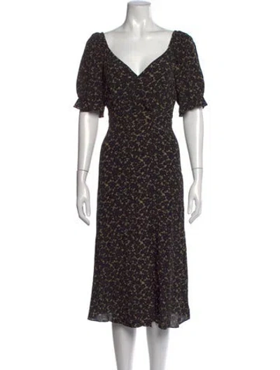 Pre-owned Ba&sh Floral Print Midi Length Dress In Black