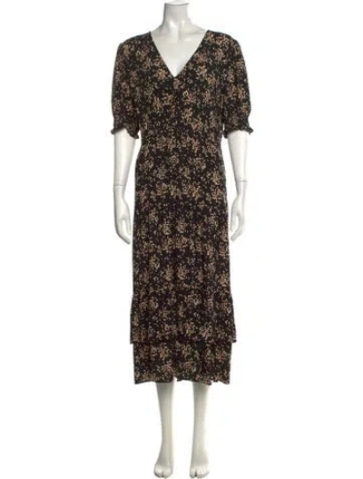 Pre-owned Ba&sh Floral Print Midi Length Dress In Black