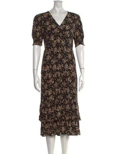 Pre-owned Ba&sh Floral Print Midi Length Dress In Black