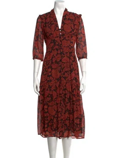 Pre-owned Ba&sh Floral Print Midi Length Dress In Black