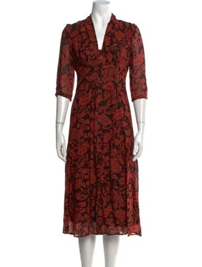 Pre-owned Ba&sh Floral Print Midi Length Dress In Black