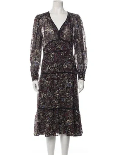Pre-owned Ba&sh Floral Print Midi Length Dress In Black