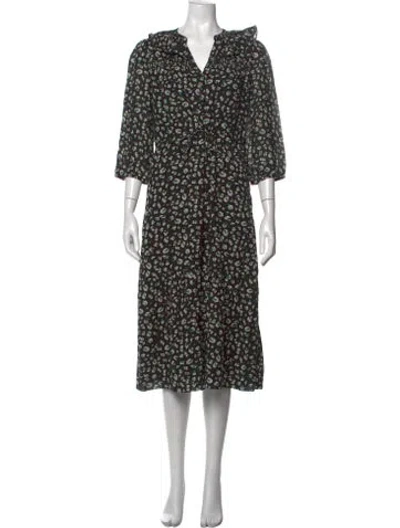 Pre-owned Ba&sh Floral Print Midi Length Dress In Black