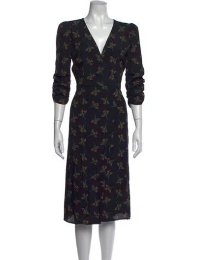 Pre-owned Ba&sh Floral Print Midi Length Dress In Black