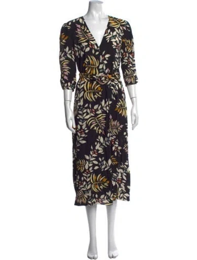 Pre-owned Ba&sh Floral Print Midi Length Dress In Black