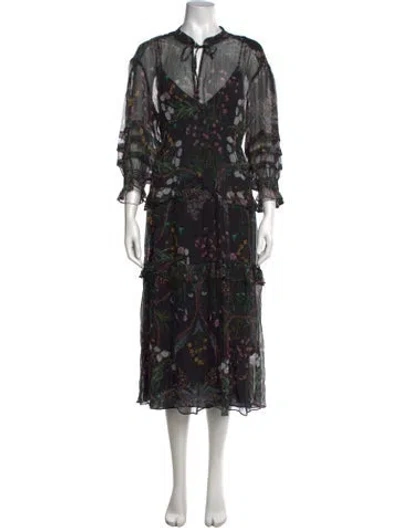 Pre-owned Ba&sh Floral Print Midi Length Dress In Black