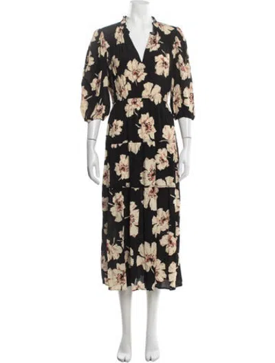 Pre-owned Ba&sh Floral Print Midi Length Dress In Black
