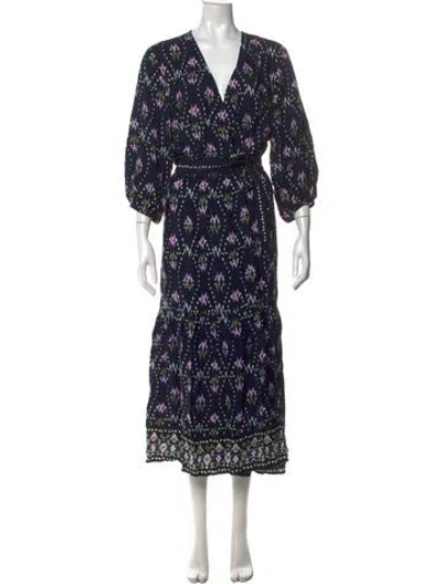 Pre-owned Ba&sh Floral Print Midi Length Dress In Black/green