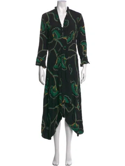 Pre-owned Ba&sh Floral Print Midi Length Dress In Black/green
