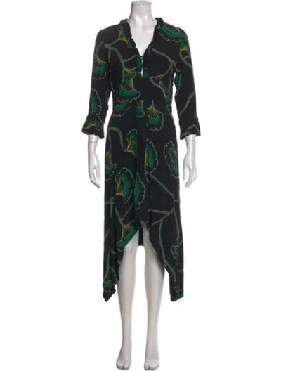 Pre-owned Ba&sh Floral Print Midi Length Dress In Black/green