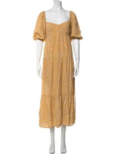 Pre-owned Ba&sh Floral Print Midi Length Dress In Black/yellow