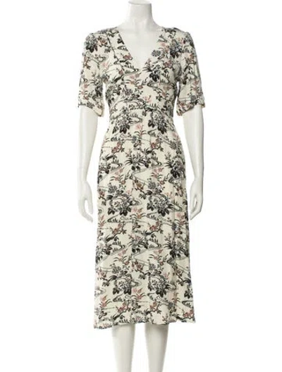 Pre-owned Ba&sh Floral Print Midi Length Dress In Blue