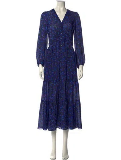 Pre-owned Ba&sh Floral Print Midi Length Dress In Blue
