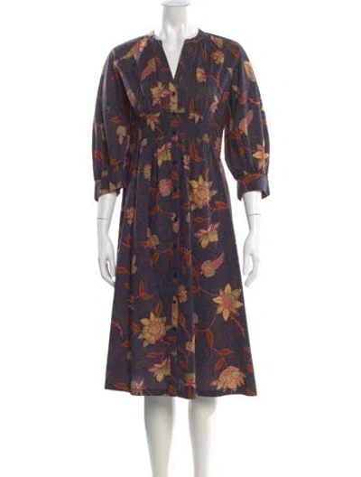Pre-owned Ba&sh Floral Print Midi Length Dress In Blue