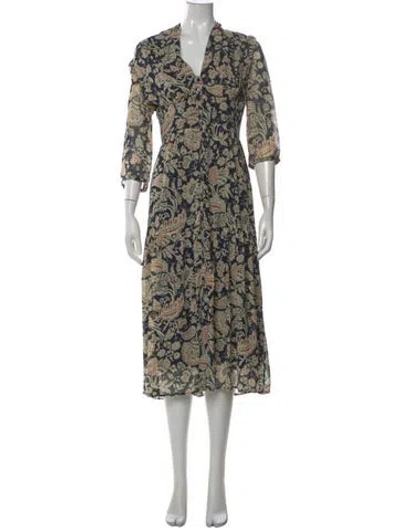 Pre-owned Ba&sh Floral Print Midi Length Dress In Blue