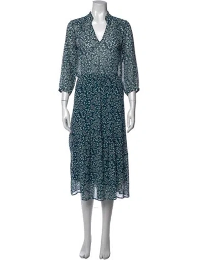 Pre-owned Ba&sh Floral Print Midi Length Dress In Blue