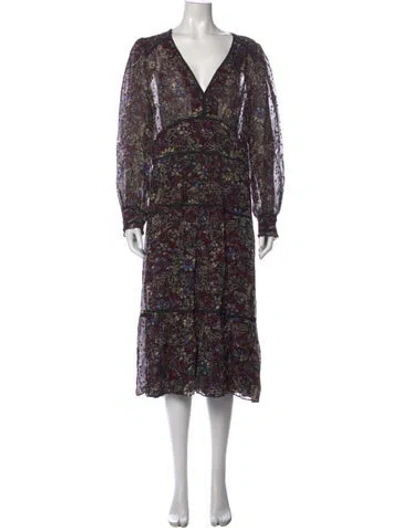 Pre-owned Ba&sh Floral Print Midi Length Dress In Blue