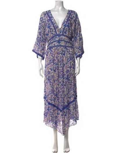Pre-owned Ba&sh Floral Print Midi Length Dress In Blue
