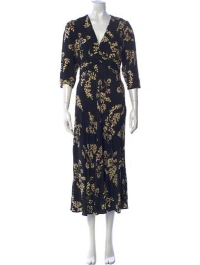 Pre-owned Ba&sh Floral Print Midi Length Dress In Blue