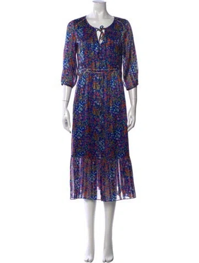Pre-owned Ba&sh Floral Print Midi Length Dress In Blue