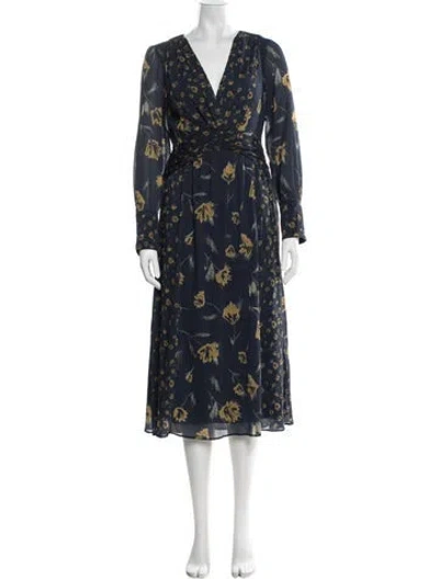 Pre-owned Ba&sh Floral Print Midi Length Dress In Blue