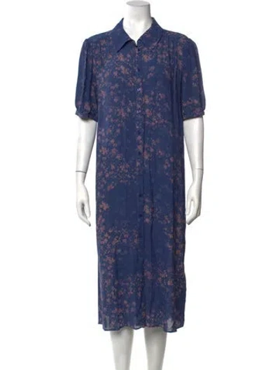 Pre-owned Ba&sh Floral Print Midi Length Dress In Blue
