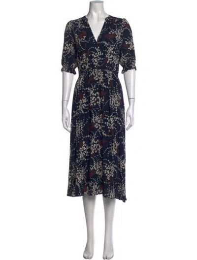 Pre-owned Ba&sh Floral Print Midi Length Dress In Blue