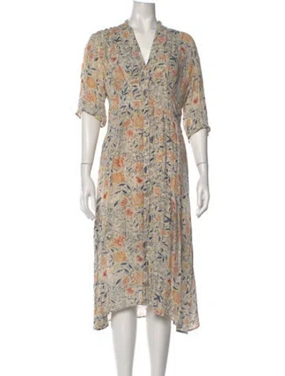 Pre-owned Ba&sh Floral Print Midi Length Dress In Blue/neutrals
