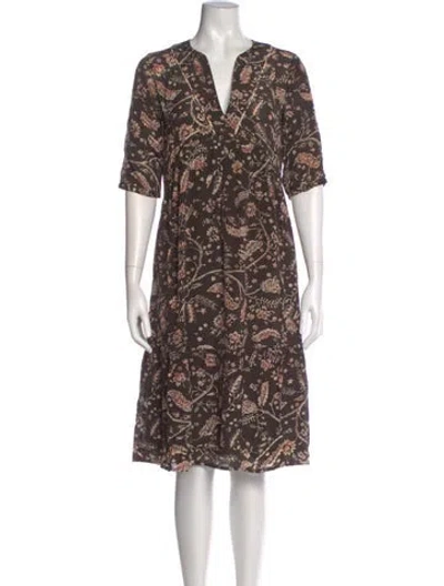 Pre-owned Ba&sh Floral Print Midi Length Dress In Brown