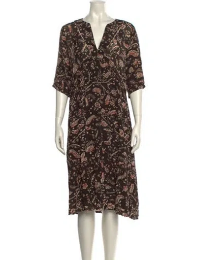 Pre-owned Ba&sh Floral Print Midi Length Dress In Brown