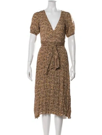 Pre-owned Ba&sh Floral Print Midi Length Dress In Brown