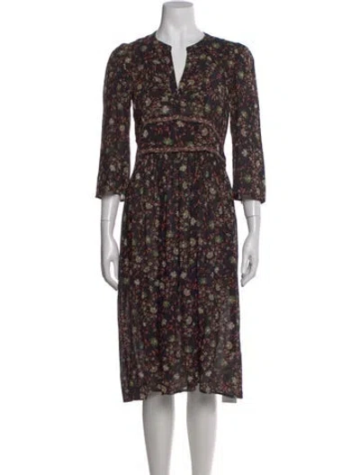 Pre-owned Ba&sh Floral Print Midi Length Dress In Brown