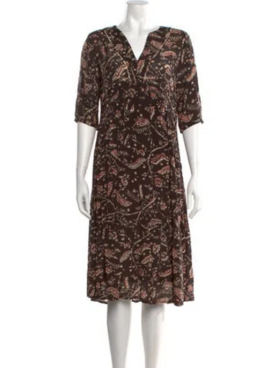 Pre-owned Ba&sh Floral Print Midi Length Dress In Brown