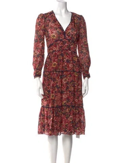 Pre-owned Ba&sh Floral Print Midi Length Dress In Burgundy