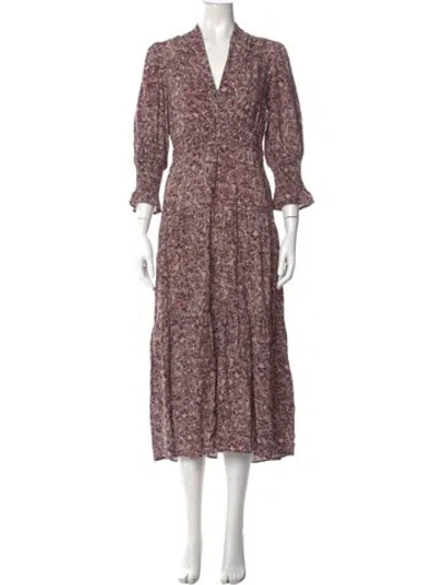 Pre-owned Ba&sh Floral Print Midi Length Dress In Burgundy