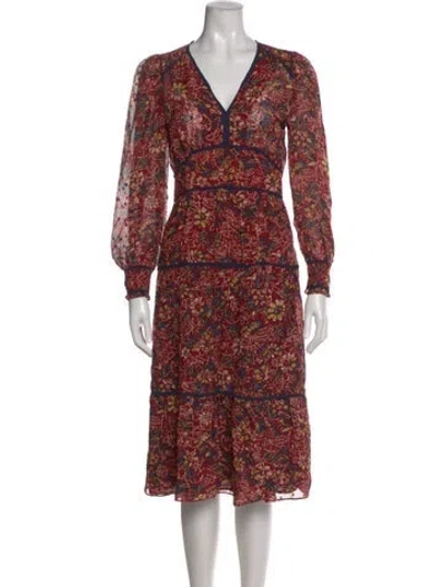 Pre-owned Ba&sh Floral Print Midi Length Dress In Burgundy