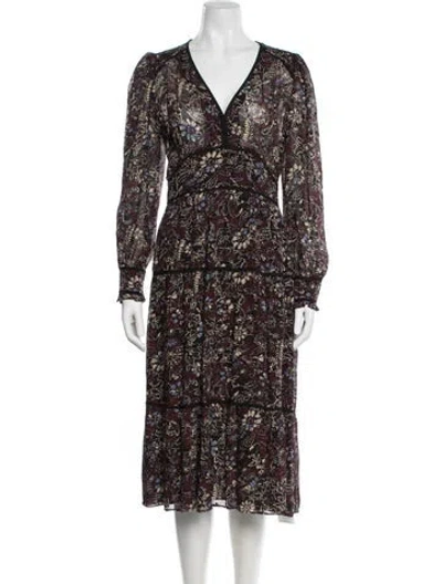 Pre-owned Ba&sh Floral Print Midi Length Dress In Burgundy
