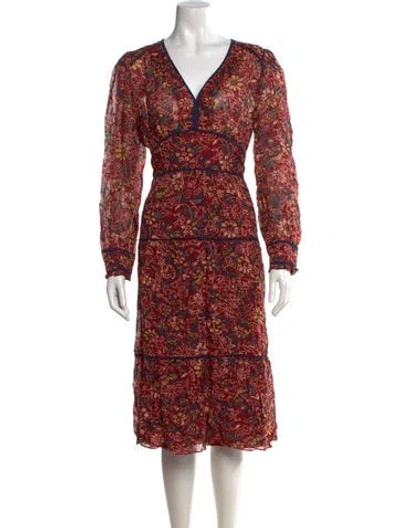 Pre-owned Ba&sh Floral Print Midi Length Dress In Burgundy