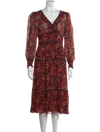 Pre-owned Ba&sh Floral Print Midi Length Dress In Burgundy