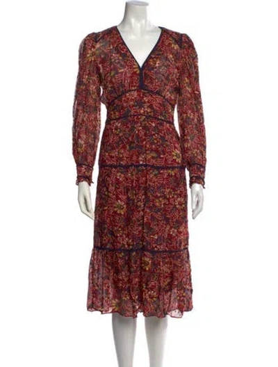 Pre-owned Ba&sh Floral Print Midi Length Dress In Burgundy