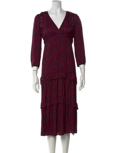 Pre-owned Ba&sh Floral Print Midi Length Dress In Burgundy