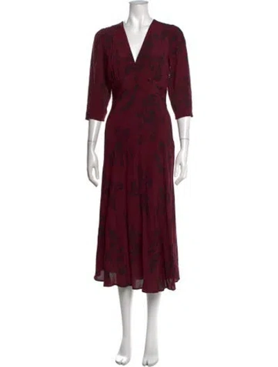 Pre-owned Ba&sh Floral Print Midi Length Dress In Burgundy